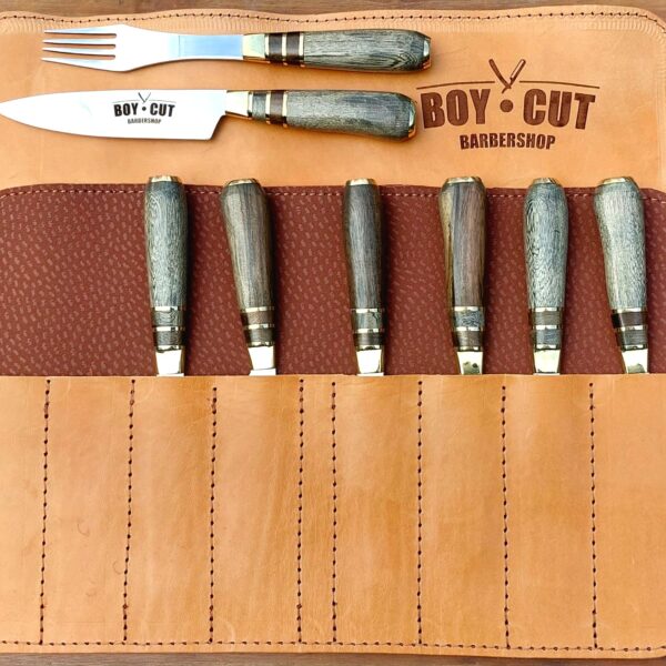 Juego Comensales madera mango embutido