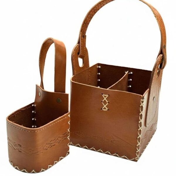 Kit matera de cuero con matera auto color marrón