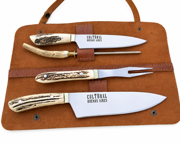ESTUCHE ASADOR 4 PIEZAS ASTA GRABADO CULTURAL BS AS