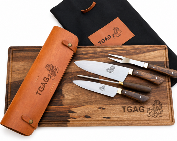 ESTUCHE ASADOR 4 PIEZAS TGAG CON TABLA MAS BOLSA PACKAGING