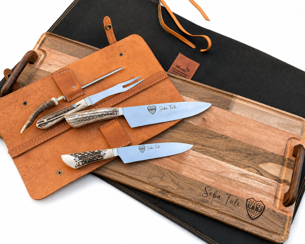 Estuche Asador Con Juego Campero Triple Asta con Tabla Grande